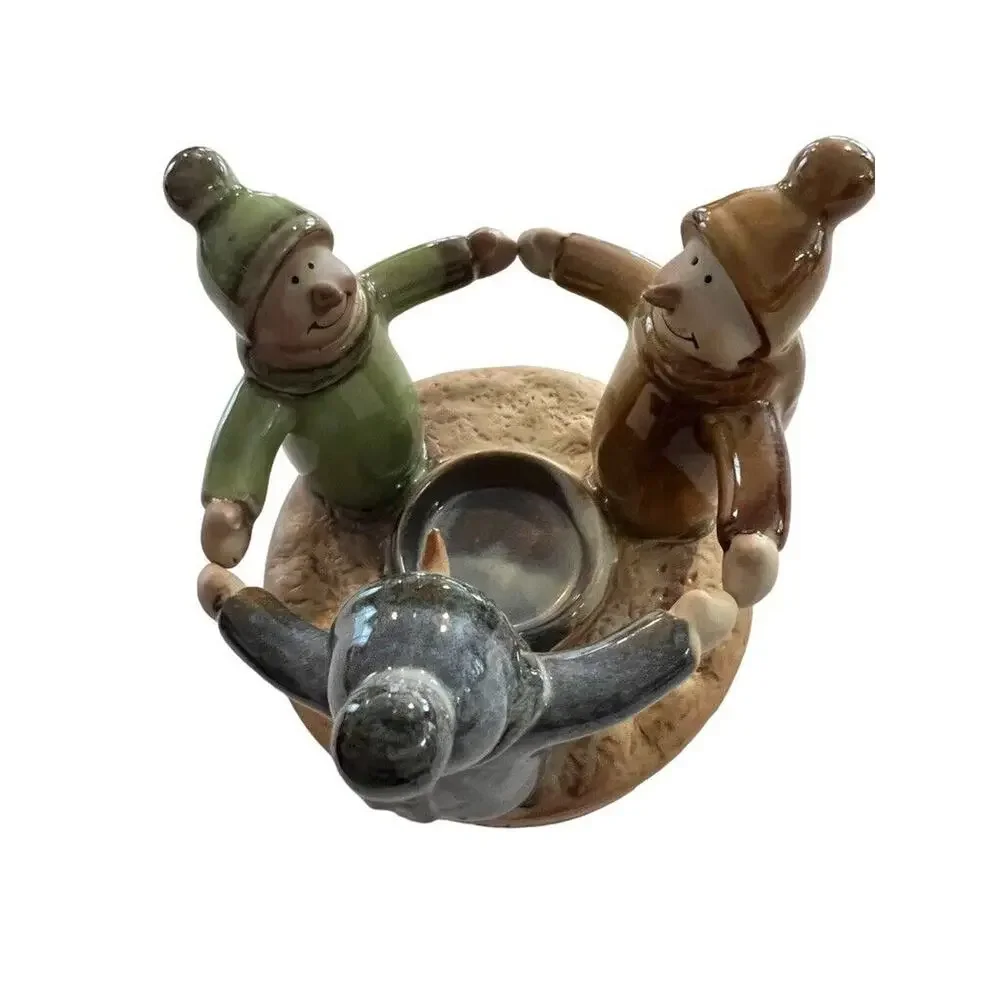 New Potters Garden Tea Light Candle Holder Circle of Snowmen Holiday Decor